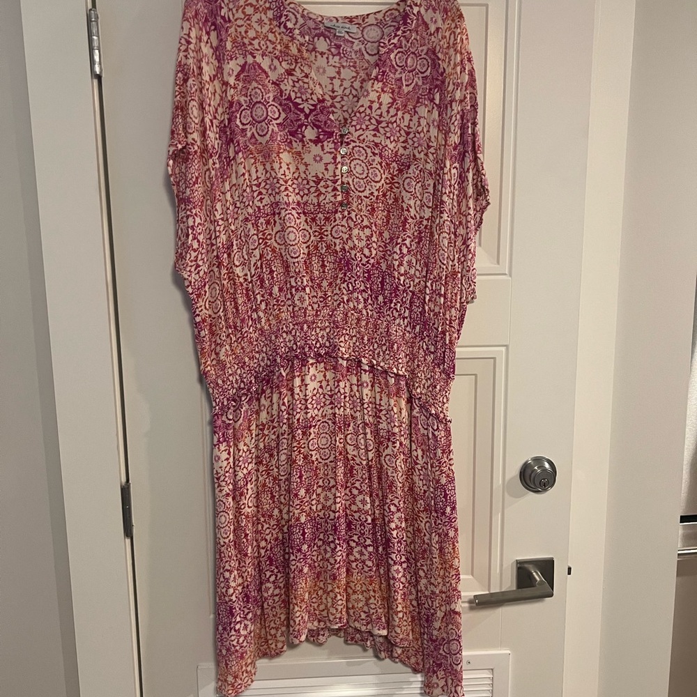 White Birch 3xl Pink and Orange Patterned Dress